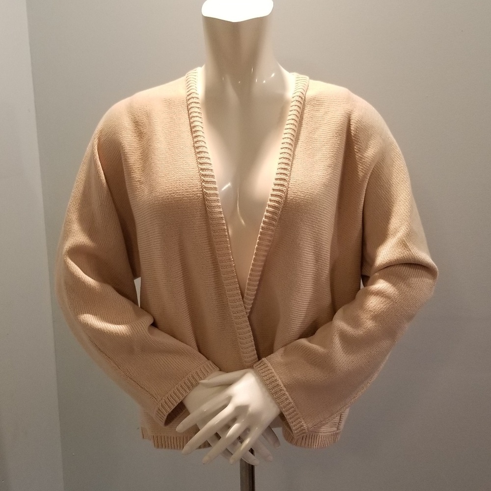 Ann Taylor Cream Ribbed Trim Cardigan XL